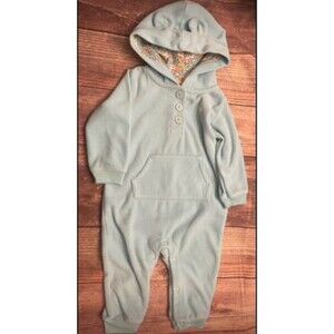 Carter’s Fleece Hooded Footless Baby Girl Turquoise Flowers Outfit Size 9 months